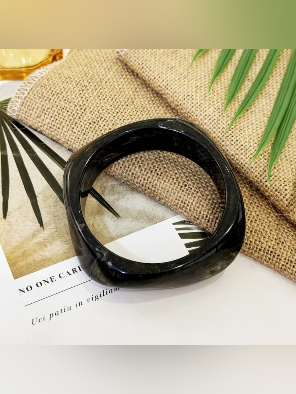 Chunky Black Resin Bangle Bracelet(Small Wrist)